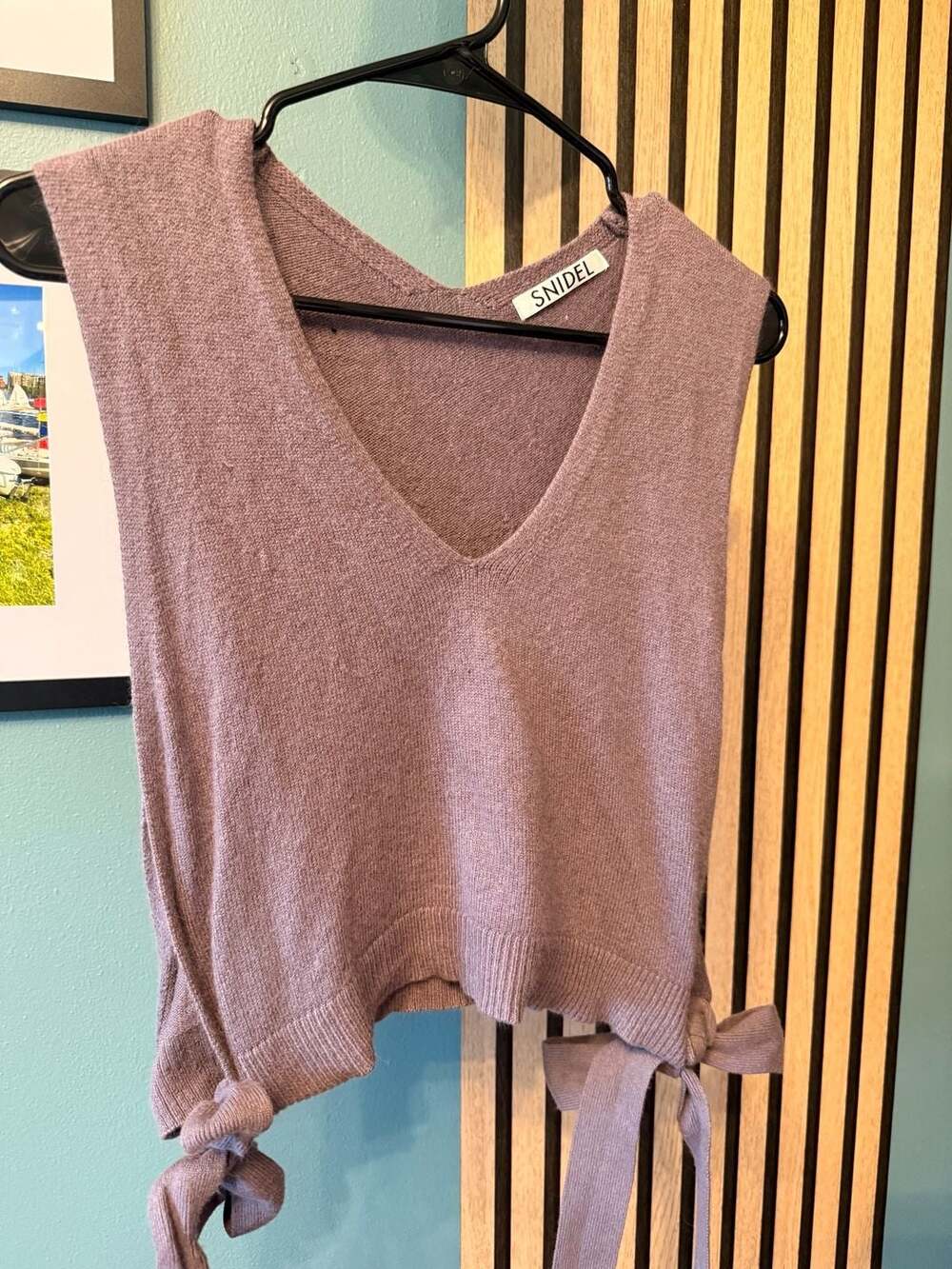 SNIDEL Mauve Purple V-Neck Knit Sweater Vest with Side-Tie Bows